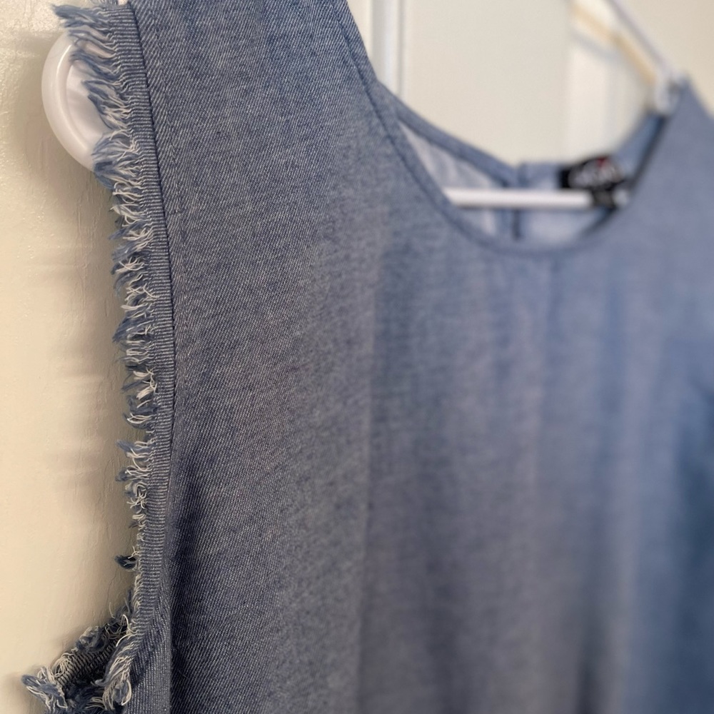 Denim fringy sleeveless top size L
